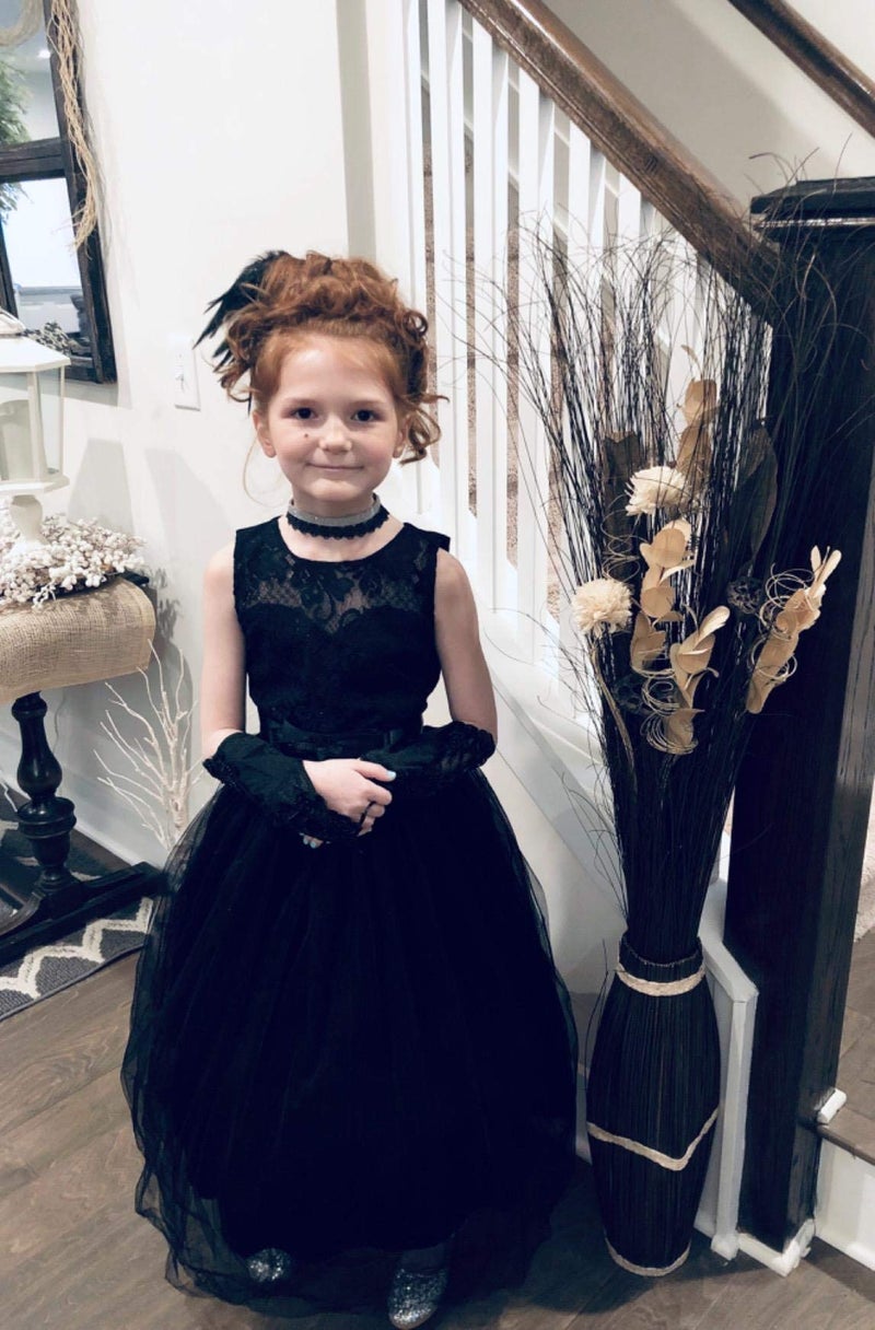 Glamulice Black Flower Girls Dress Lace Bridesmaid Long A Line Tulle Junior Girl Black Funeral Dresses Wedding Pageant Party Ball Gown Christmas Kids Holiday Evening Formal Princess Dance Gown 8 Prom - Image 5